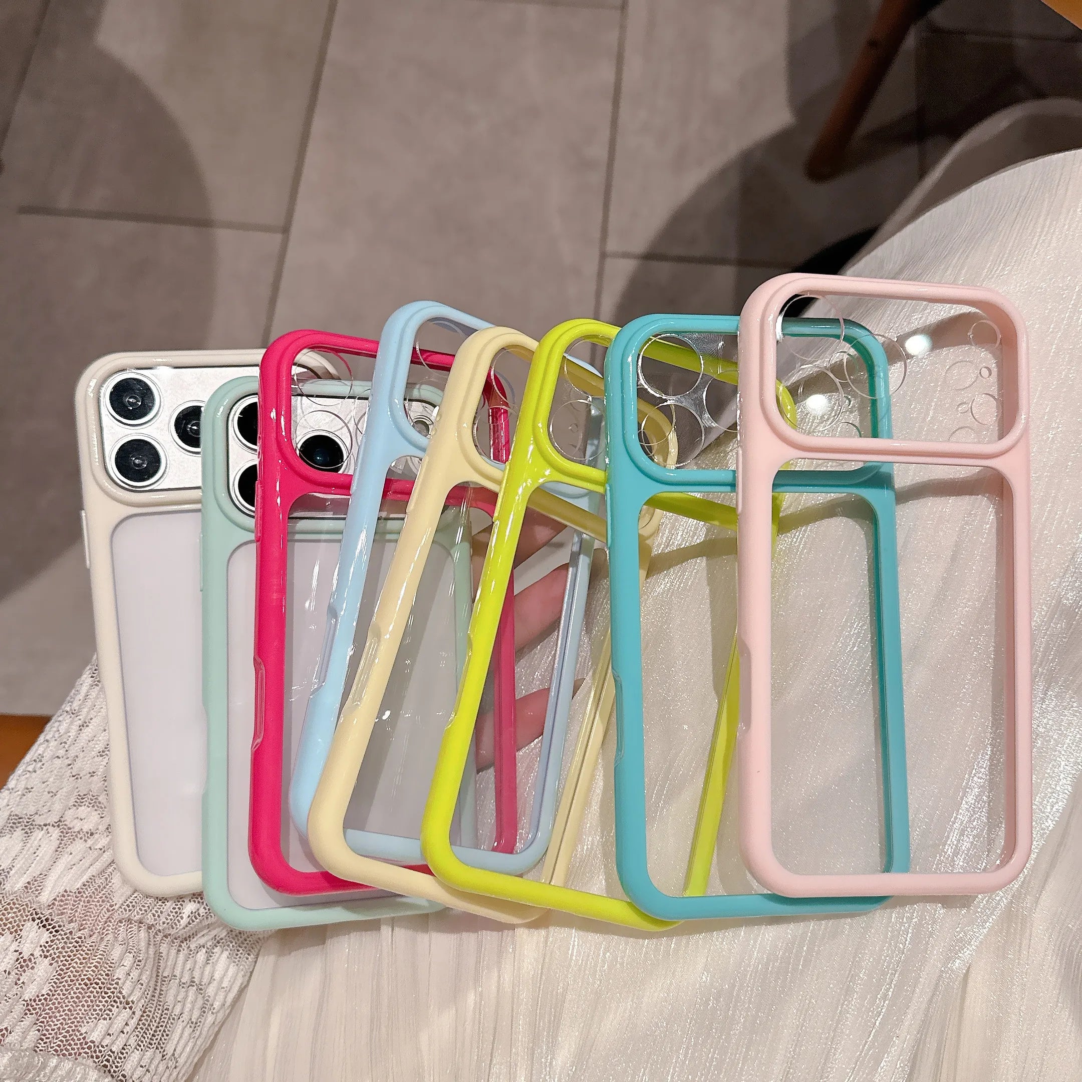 Bright Color Fluorescent Soft Bumper Phone Case For Apple iPhone 17 16 15 14 13 Pro Max Hard Clear Shockproof Back Cover