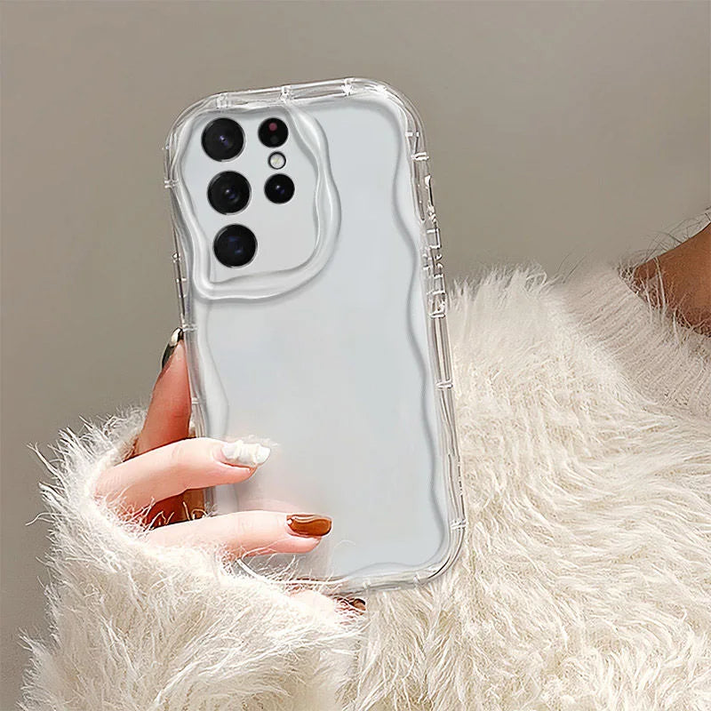 Transparent Curly Wave Soft TPU Case Cover For Samsung Galaxy S24 S21 FE S22 S23 Plus Ultra Airbag Shockproof Phone Capa Coque