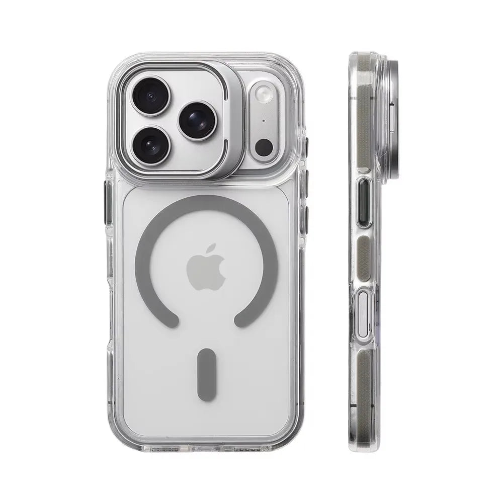 Luxury Magnetic Shockproof Clear Bumper Case for iPhone 17 Pro Max Air 16 15 14 13 12 Plus For Magsafe Lens Stand Magnetic Case