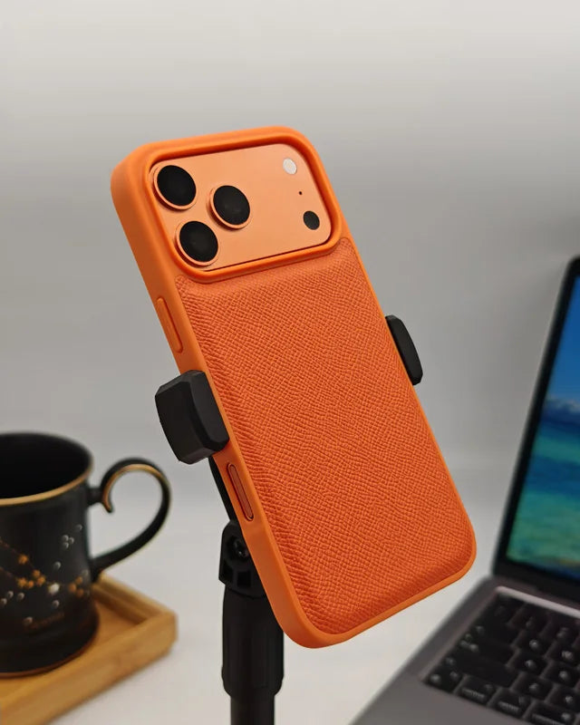 Fashion Orange  Epsom Leather All-Inclusive Shockproof Phone Case for iPhone 17 Pro 17 Pro Max