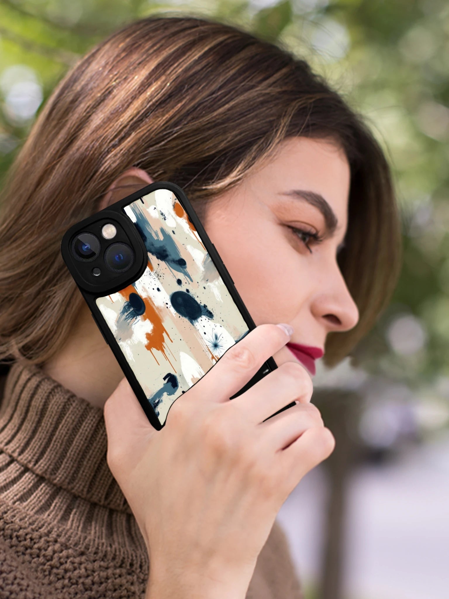 Phone Case With Abstract Paint Splash Design In Beige Blue Orange And White Colors For Iphone X To Iphone 16 Pro Max Protective Cover For Daily Use And Fashion Style