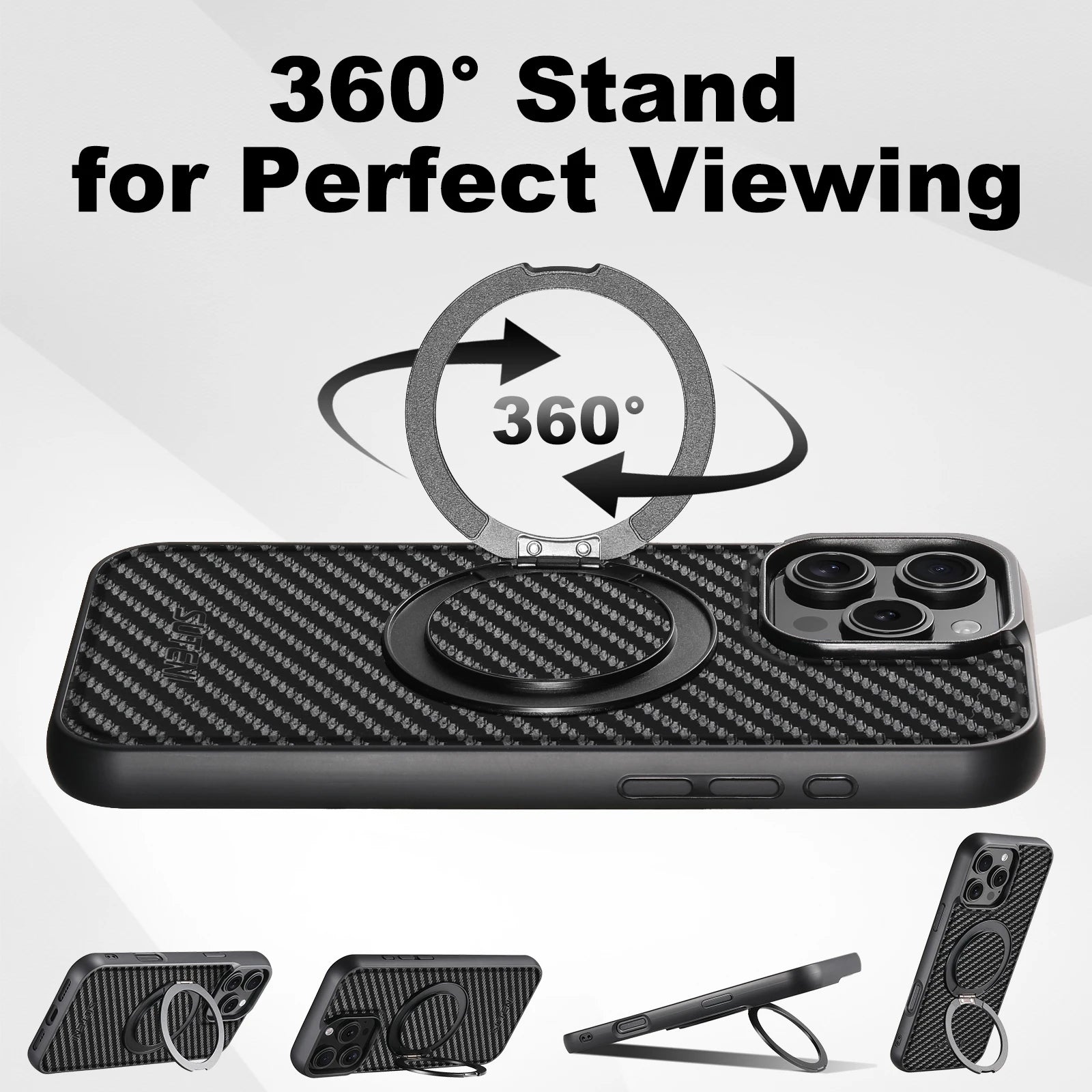 Compatible MagSafe Wireless Charging Strong Magnetic 360° Rotating Ring Stand PU Leather Phone Case For iPhone 17 16 15 14 13 12
