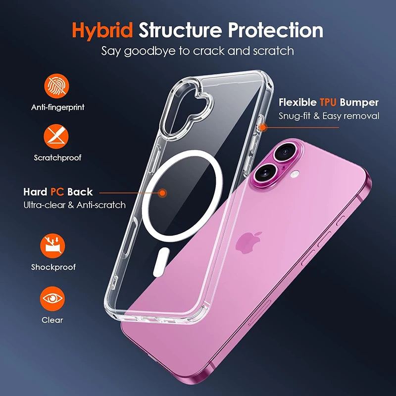 Luxury Magnetic Wireless Charge For Magsafe Case for iPhone 17 16 15 14 13 12 11 Pro Max Plus Mini Back Cover Transparent  2030