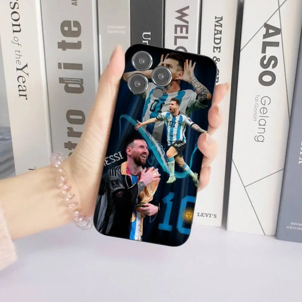 1PC Football King M-Messi Phone Case Silicone Soft Black Shockproof TPU For IPhone 16 15 14 13 12 11 Plus Pro Max Plus