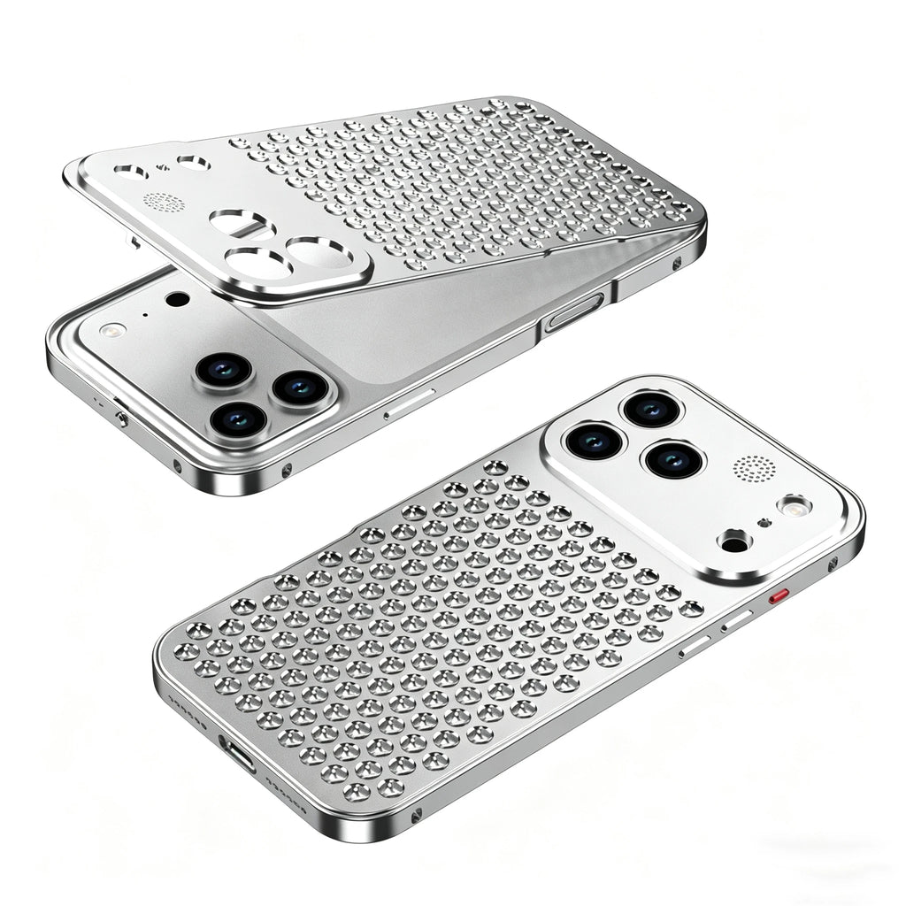 luxury Metal aluminium grid Cooling Phone Case For iPhone 17 15 14 13 12 16 Pro Max Aromatherapy Diffuser Detachable Rear Cover