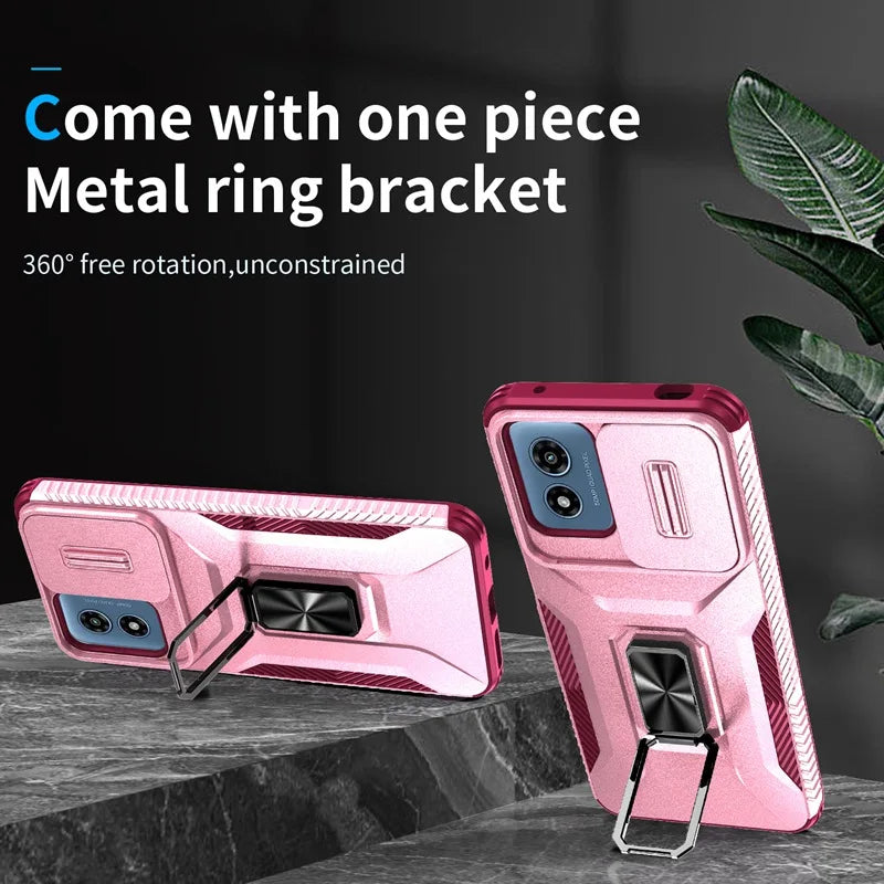 Military Grade Ring Holder Case For Motorola Moto G Play 4G 2024 Cases MotoG Play 4G 2024 Heavy Duty Camera Lens Slide Cover