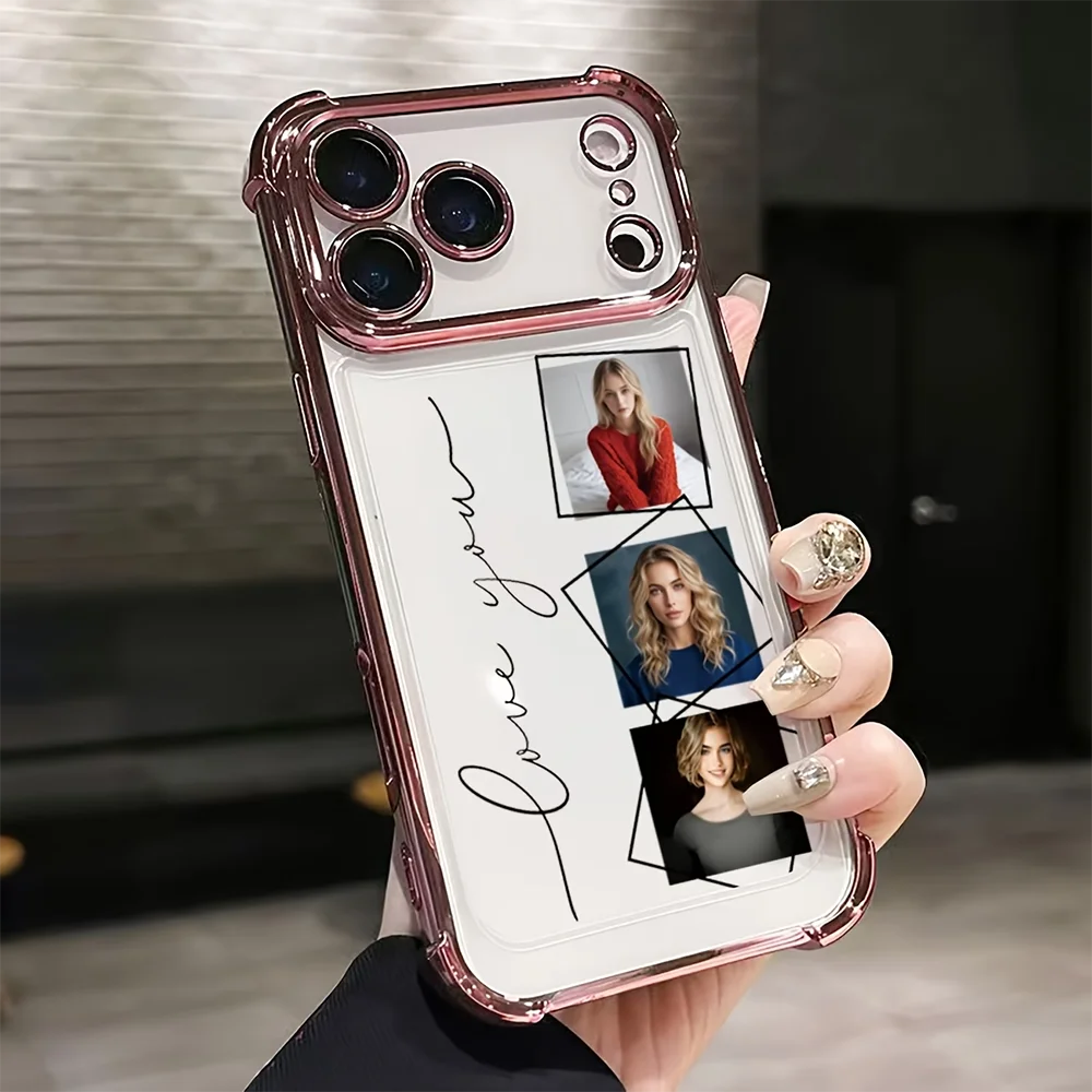 DIY Customized Photo Electroplated Phone Case For iPhone 17 16 15 14 13 12 11 Pro Max Plus 17Air 16e Shockproof Clear Back Cover