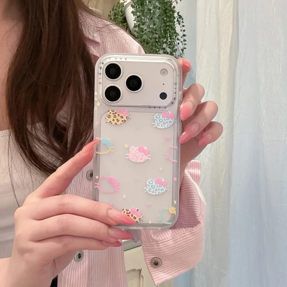 Luxury Frosted Leopard Print Hello Kitty Head Phone Case for iPhone 17 Pro 15 16 Pro Max  Protection Cover Cute Cartoon Funda