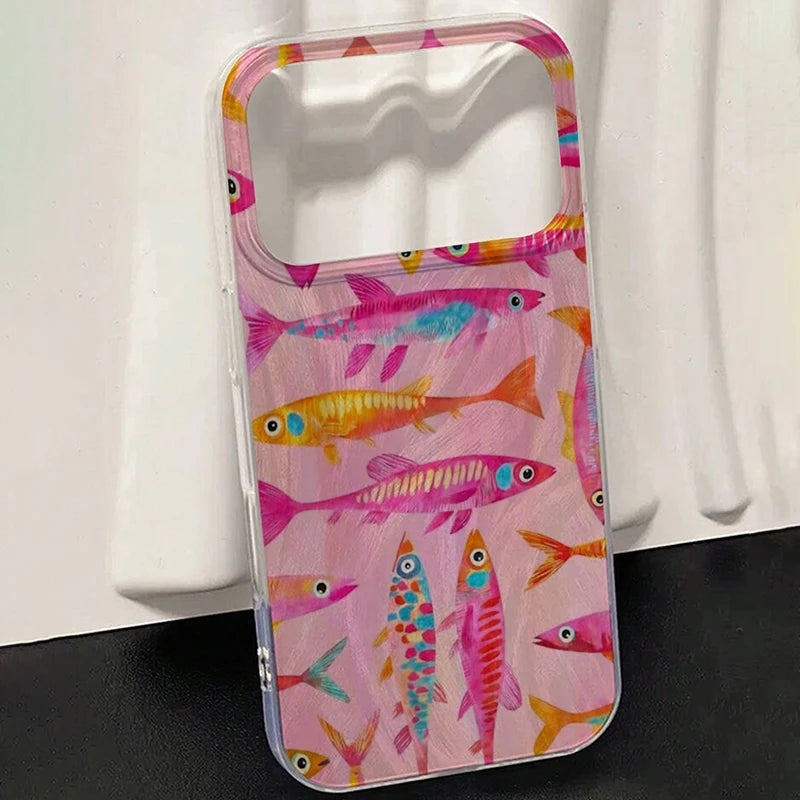 Ocean Minimalist Fish Pattern Phone Case For iPhone 17 16 15 14 Pro Max 13 12 11 7 8 Plus 16E 17E XS X XR Shockproof Back Cover