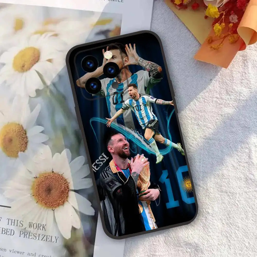 1PC Football King M-Messi Phone Case Silicone Soft Black Shockproof TPU For IPhone 16 15 14 13 12 11 Plus Pro Max Plus