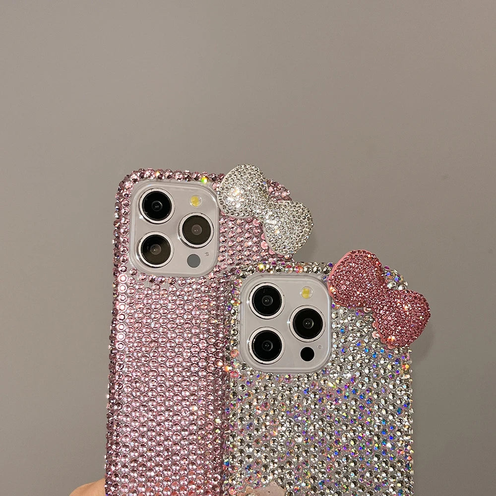 3D Glitter Bowknot Diamond Crystal Phone Case for iPhone 13 12 15 14 16 Plus 17Pro 17 Pro Max Air 11 Shockproof Bling Cover Case