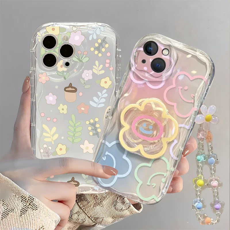 Smile Flower Lanyard Chain Case For Samsung Galaxy S26 S25 FE S24 Ultra Plus FE A17 A57 A37 A56 A55 A16 A15 A54 A53 A36 A26 5G