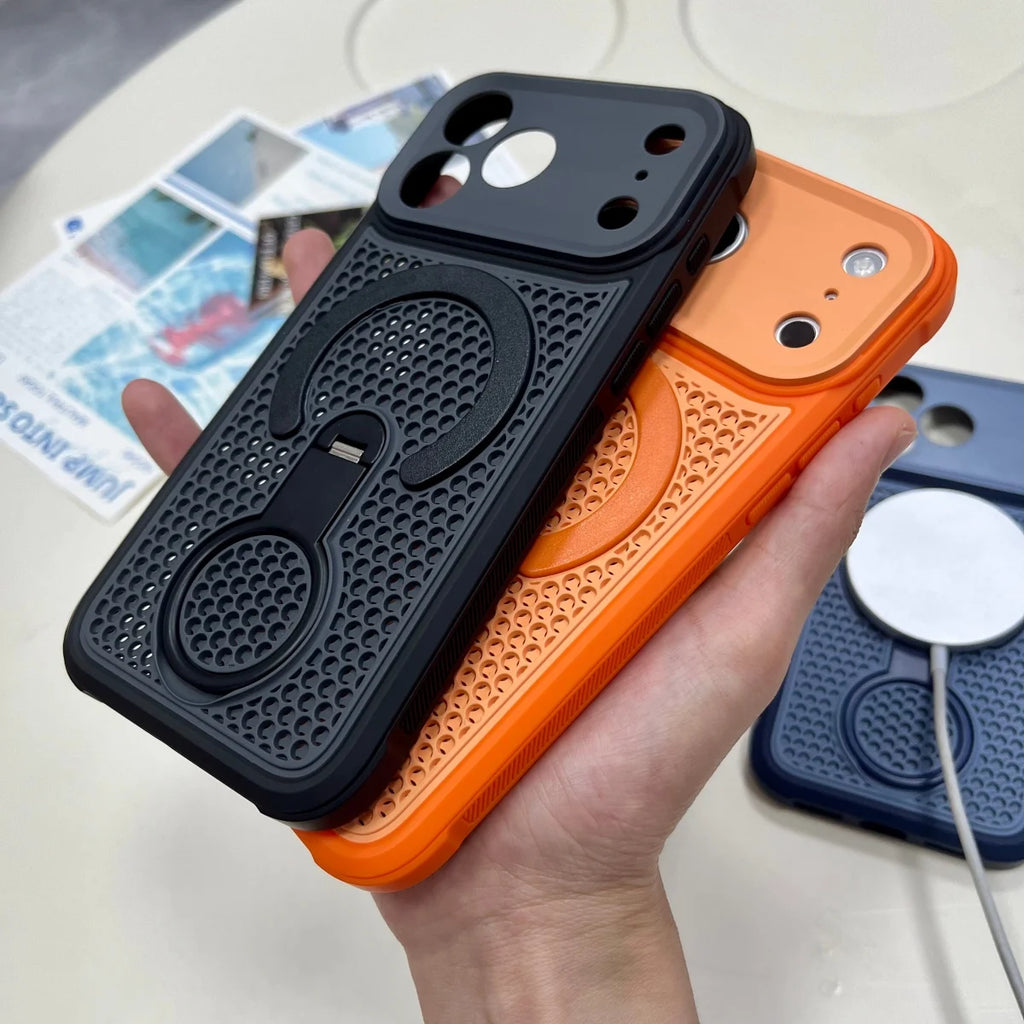 Luxury 360° Rotate Stand For Magsafe Magnetic Phone Case For iPhone 17 Air 16 15 14 Plus 13 12 11 Pro Max Heat Dissipation Cover
