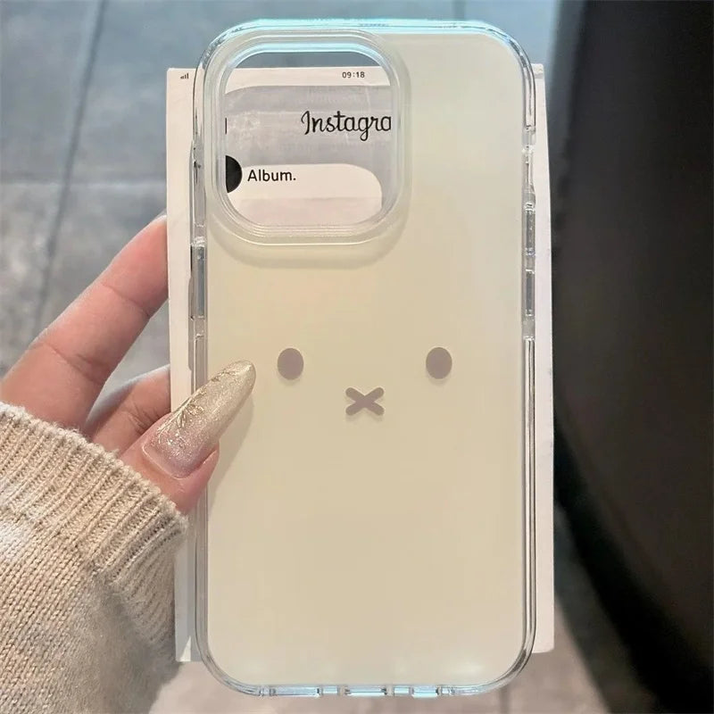 Large hole translucent painted rabbit expression phone case for iPhone 11 12 13 14 15 16 17 pro max
