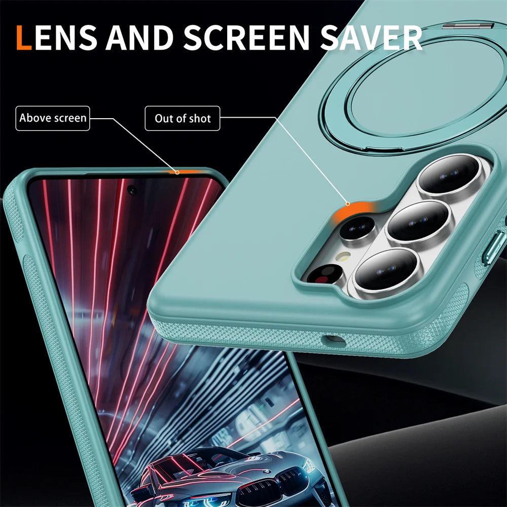 Luxury Non-Slip Armor Rotating Folding Magnetic Stand Phone Case For Samsung S26 Ultra s26 Plus Pure Matte Anti-Shock Back Cover