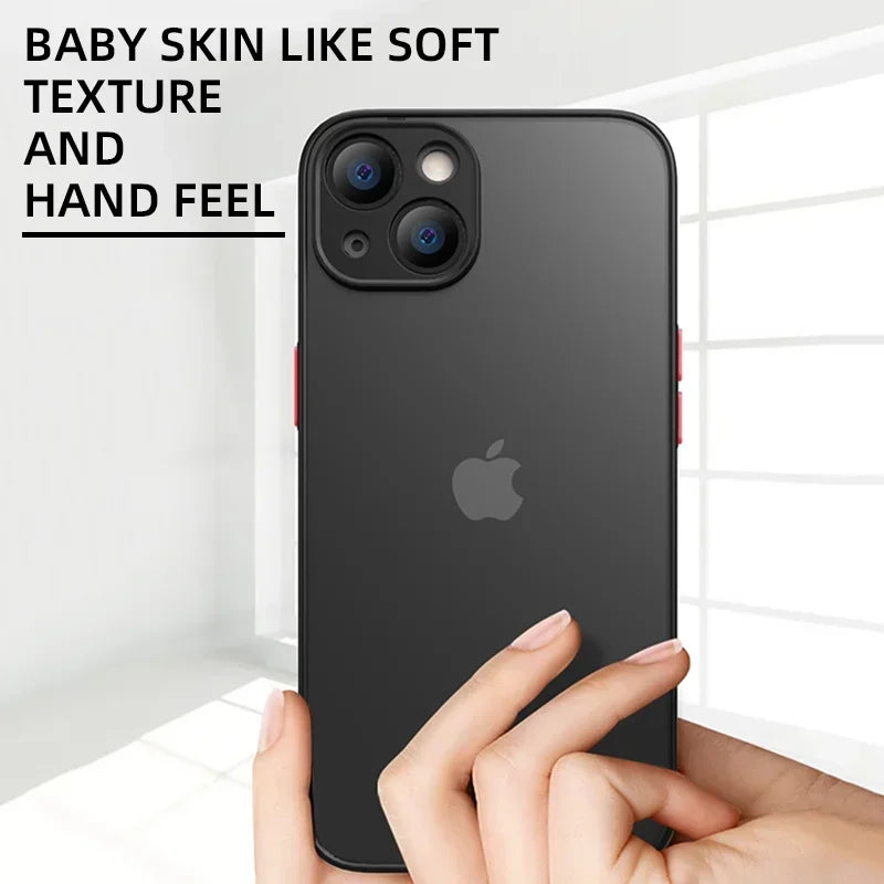 Luxury Shockproof Thin Matte Case For iPhone 16 15 14 Plus 13 12 11 Pro Max Plus Silicone Bumper Clear Hard Cover Capa funda