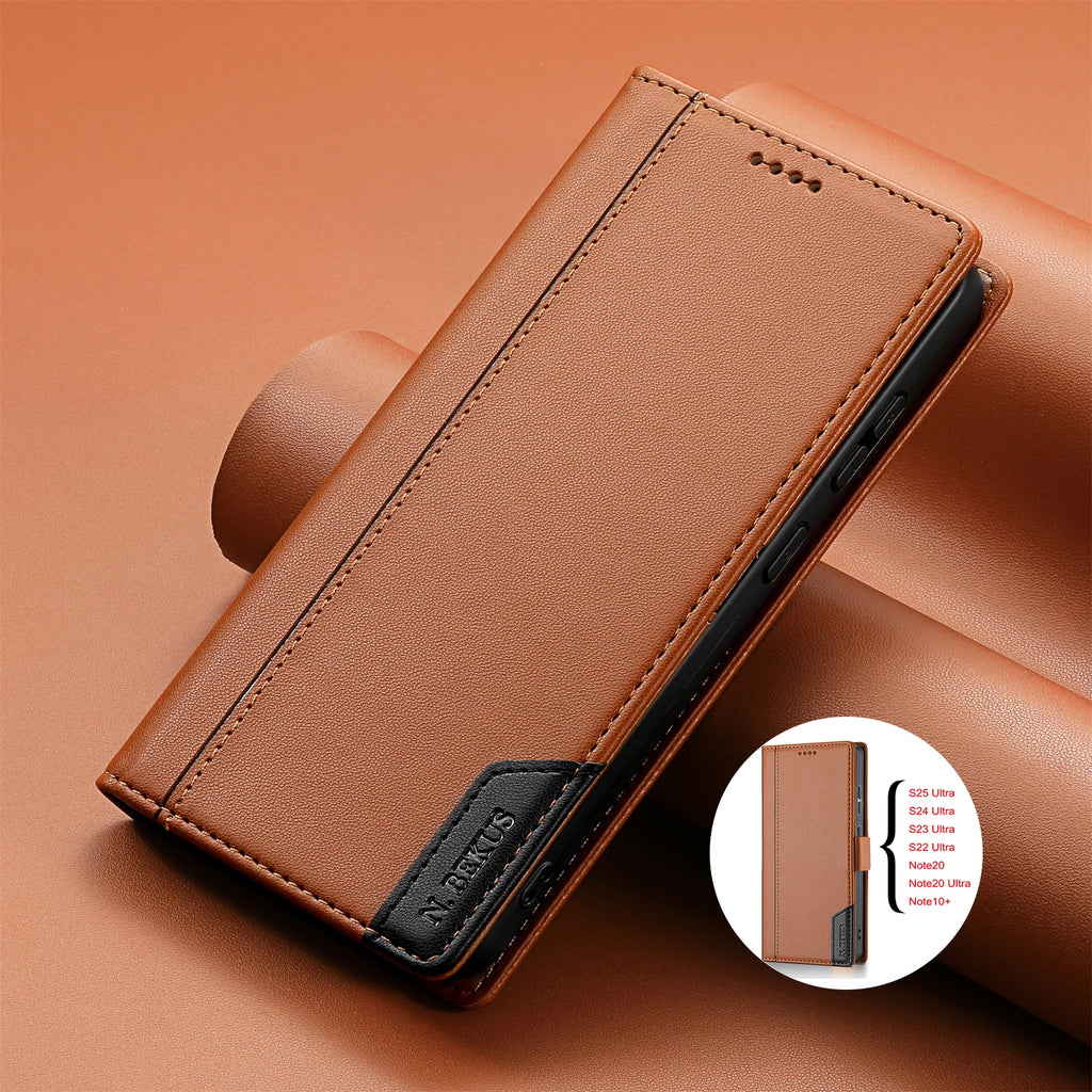 Business Leather Flip Case For Samsung Galaxy S25 S24 S26 Ultra S23 S22 S21 S20 Plus FE S25Edge S10 Magnetic Wallet Card Cover