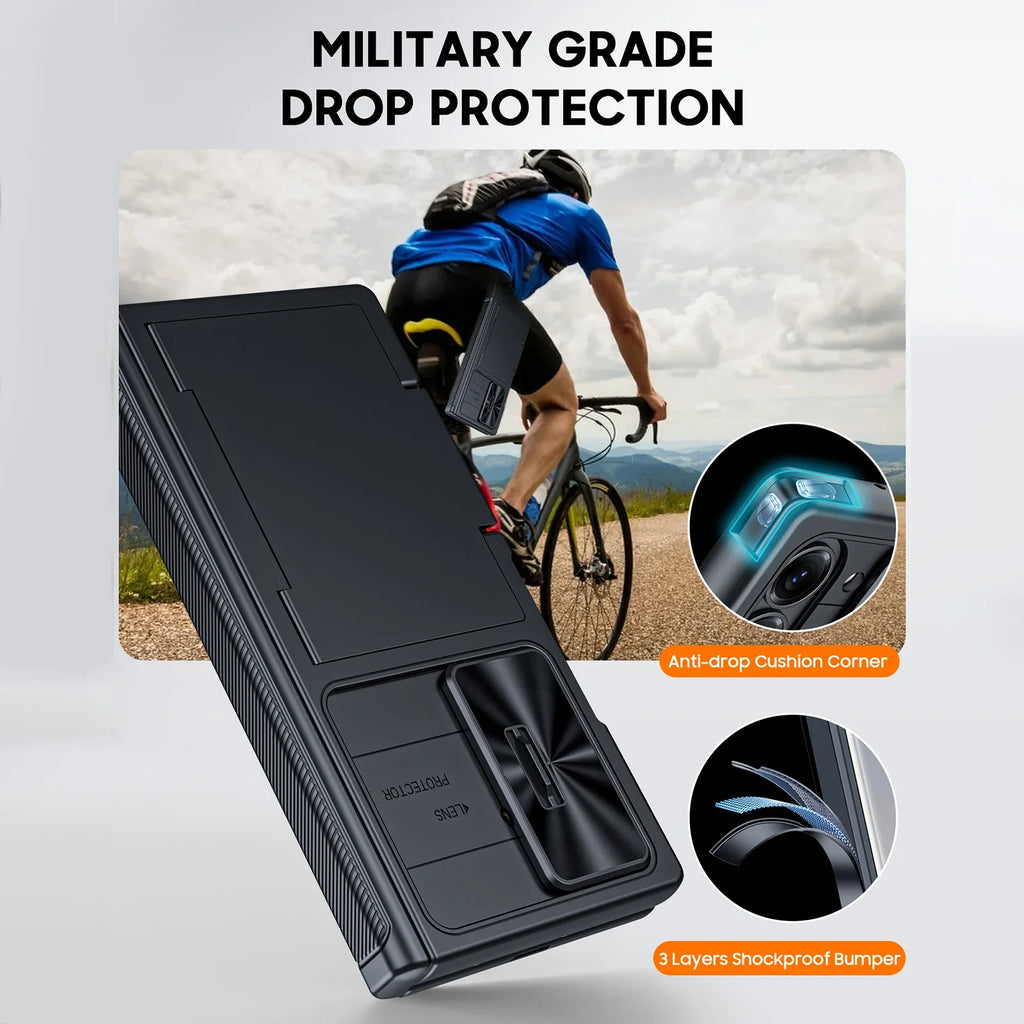 for Galaxy Z Fold 7 Case,RFID Wallet with Cards Holder,Hinge Cover,Camera Cover,Shockproof Silicone Protective Phone Case-Black