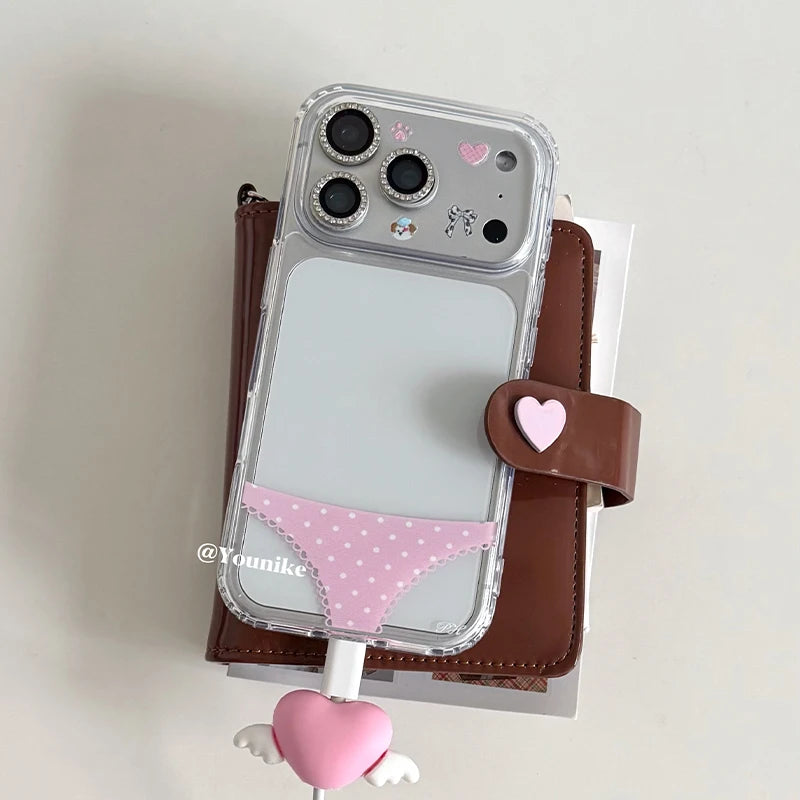 Korean Hottie Pink Polka Dots Panties Phone Case For iPhone 17 Air 16 Pro Max 15 14 Plus 13 12 11 Shockproof Silicone Back Cover