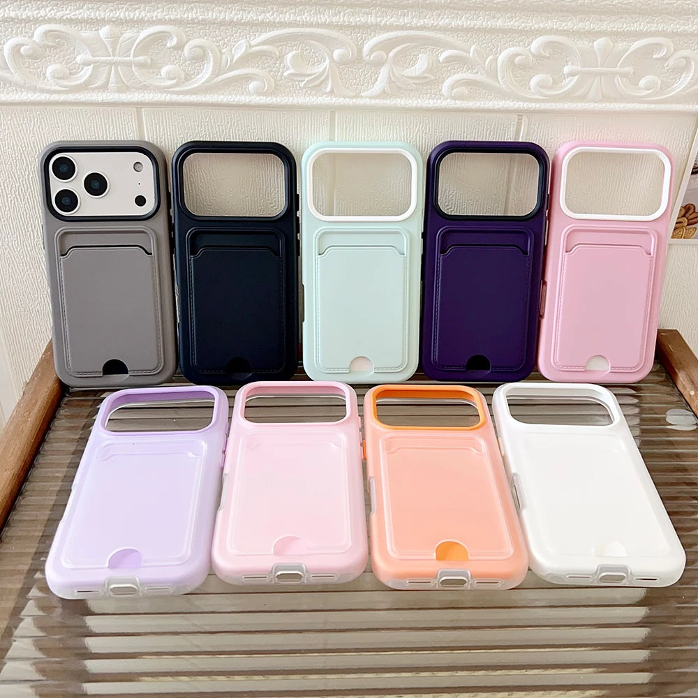 2 in 1 wallet card holder silicone phone case for iPhone 17 16 15 14 13 12 11 Pro Max Air Plus full shockproof back bumper cover