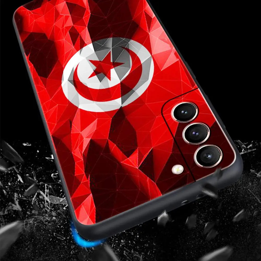 Tunisia Flag Phone Case For Samsung Galaxy S26 Ultra S25 Plus S24 FE S23 S22 5G S21 S20 Cover Black Soft