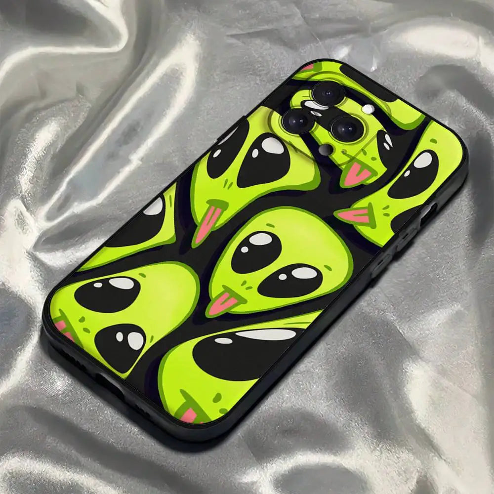 Cute Cartoom Alien Phone Case For IPhone 17 Pro 15 13 14 16 11 12 Pro Max 7 8 Plus XR XS X SE Matte Soft Funda Silicone Cover