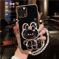 Diamond Strap Mirror Rabbit Phone Holder On Case For iPhone 15 14 13 12 11 Xs Pro Max Mini X XR Apple 6 6s 7 8 Plus Stand Cover
