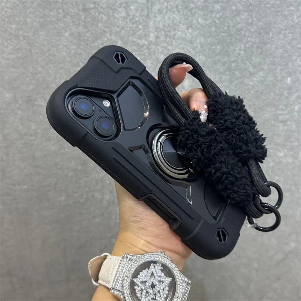 For iPhone 16 Pro Max Case Black Dual Finger Ring Thick Airbag Shockproof Compatible with iPhone 15 14 13 12 11