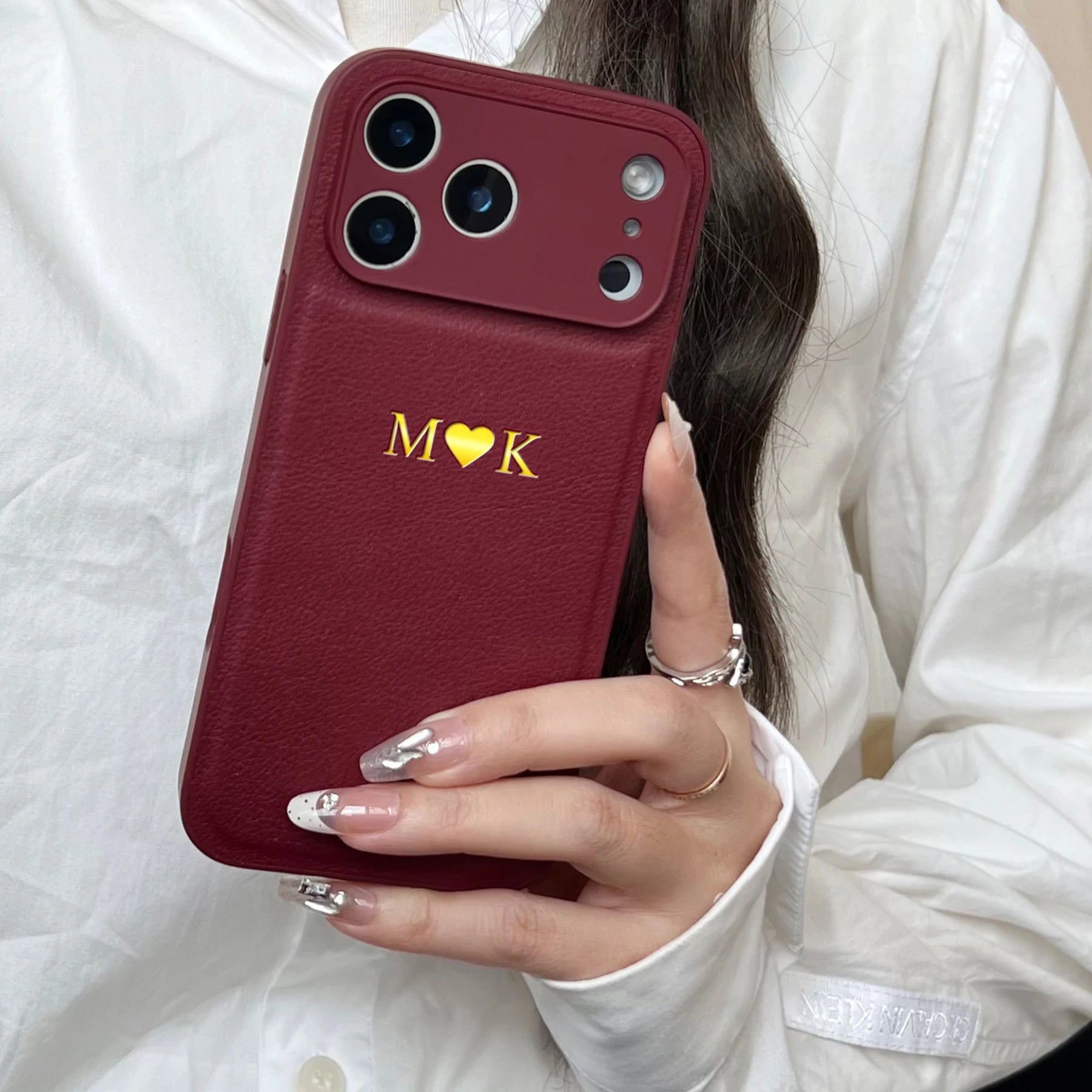 Personalized Custom Name Initial Gold Hot Foil Engraved Luxury Faux Leather Case For iPhone 17 16 15 14 13 Pro Max Plus Air Gift