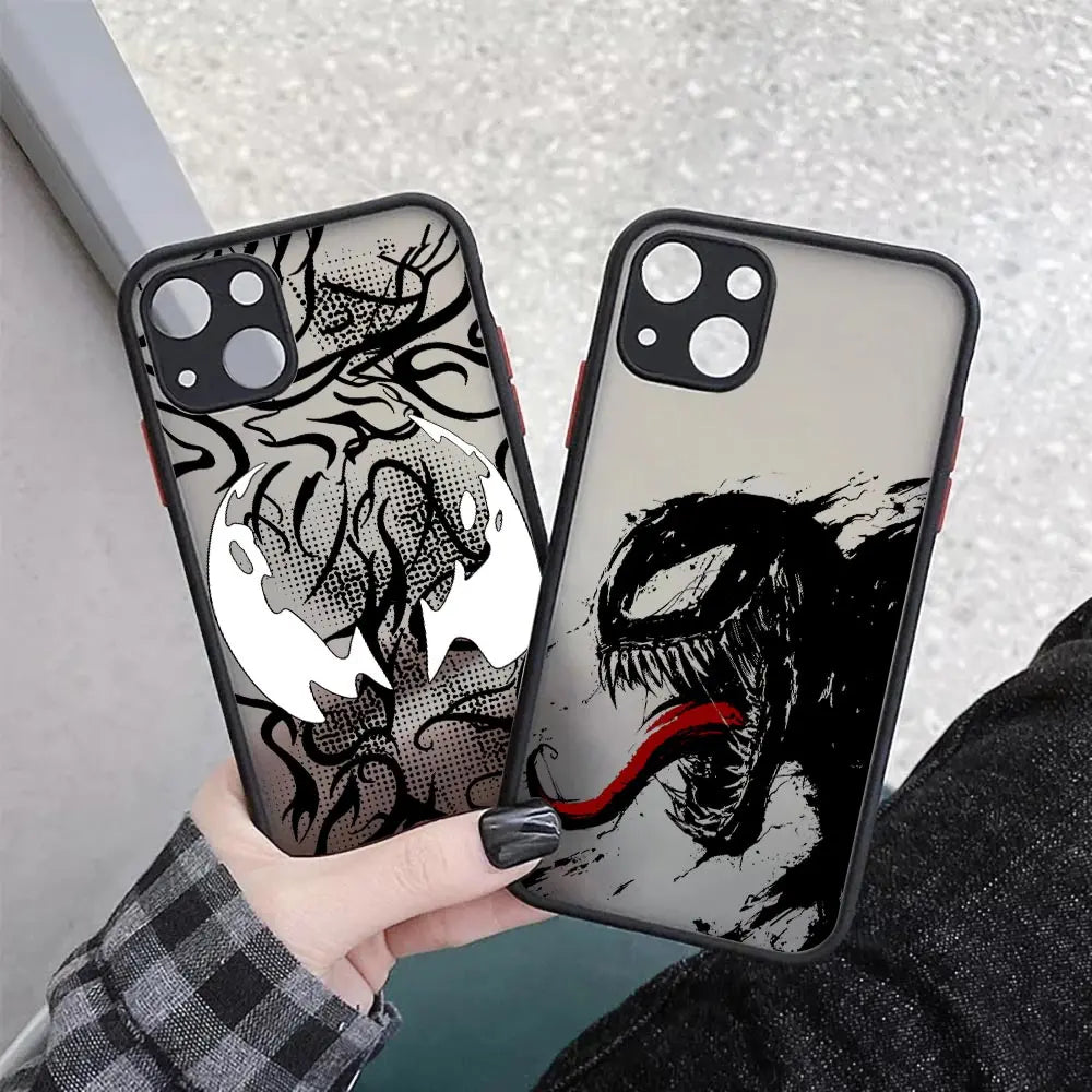 Marvel Venom Logo Translucent Case For iPhone 17E 17 16 16E 15 14 13 12 11 Pro Max 17 Air 7 8 Plus XR XS Shockproof Armor Cover