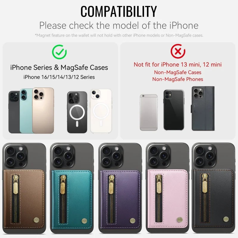 Luxury Magnetic Leather Zipper Wallet Card Phone Case For iPhone 17E 17 Pro Max Air 16 15 14 13 12 Flip Holder Bag Cover Coque