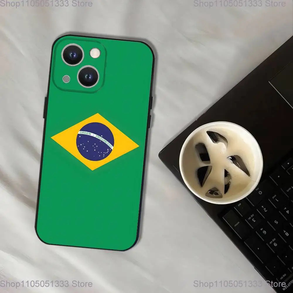 Brazil Brazilian Flag Phone Case For iPhone 17,16,15,14,13,12,11,Pro,XS,Max,XR,Plus,E,SE4,Mini Black Soft Cover