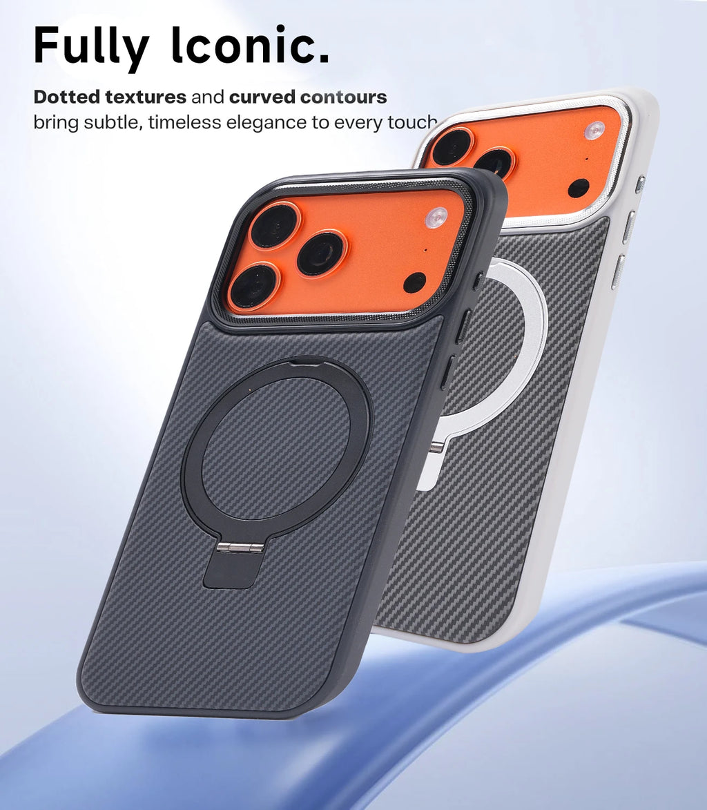 Magnetic Carbon Fiber Pattern Phone Case 360 Degree Rotating Magnetic Stand For Phone17Pro 17 Pro Max
