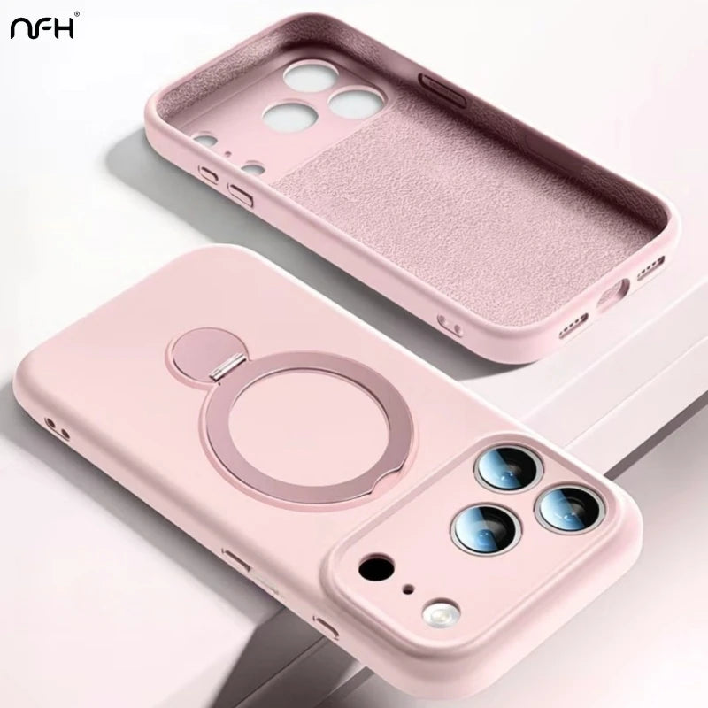 For iPhone 17 Pro Max Luxury Magsafe Magnetic Holder Stand Phone Case For iPhone Air 16 15 14 13 Liquid Silicon Protective Cover