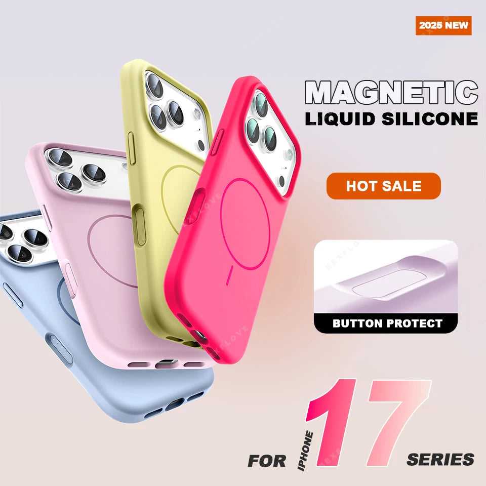 Official Magnetic Phone Case For iPhone 16E 16 15 14 Plus 11 12 13 16 17 Pro Max Air Magsafe Liquid Silicone Protector Cover