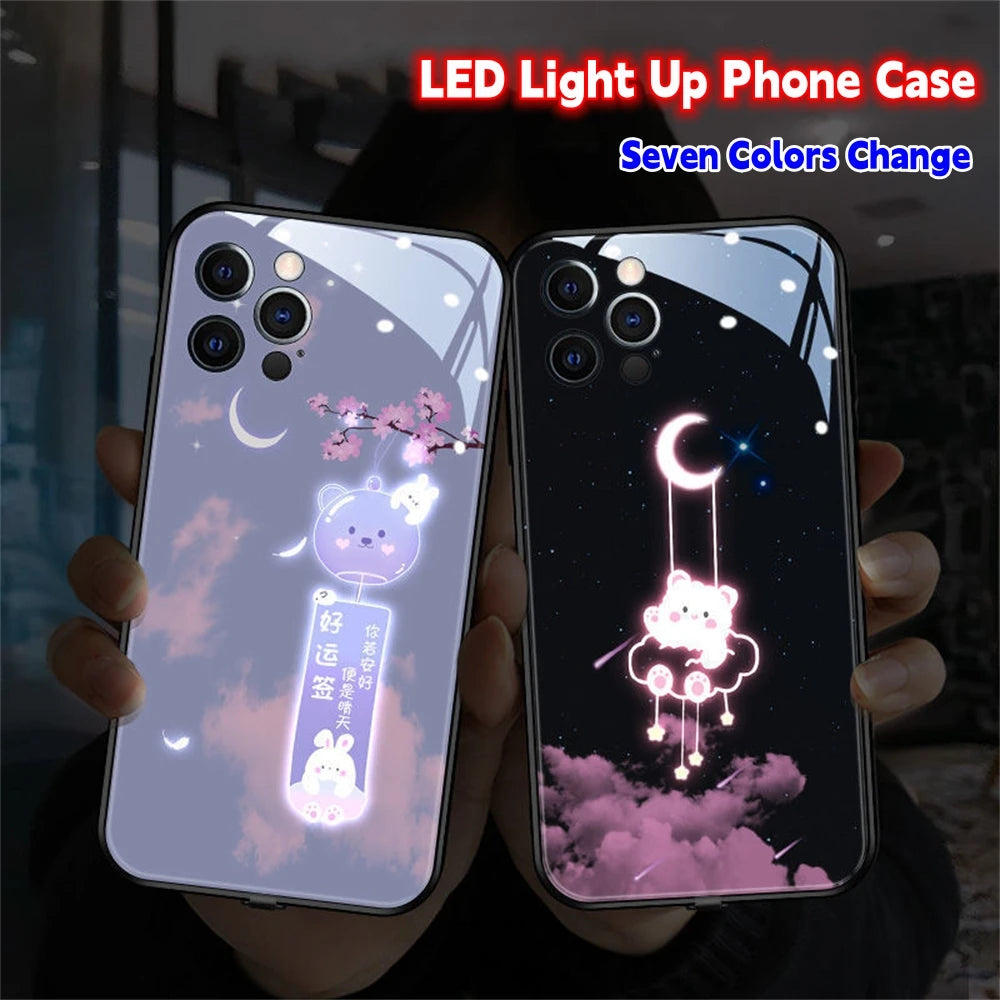 Cute Tempered Glass Luminous LED Case For Samsung S26 S25 S24 S20 S21 S22 S23 FE Plus Ultra Note 10 20 Call Light Up Cover