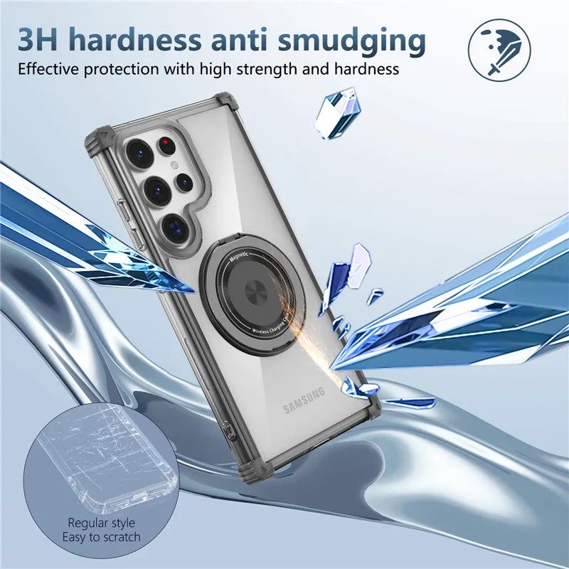Rotating Magnetic Magsafe Bracket Case For Samsung Galaxy S26 Ultra S26 Plus S26 Ring Stand Holder Transparent Protective Cover