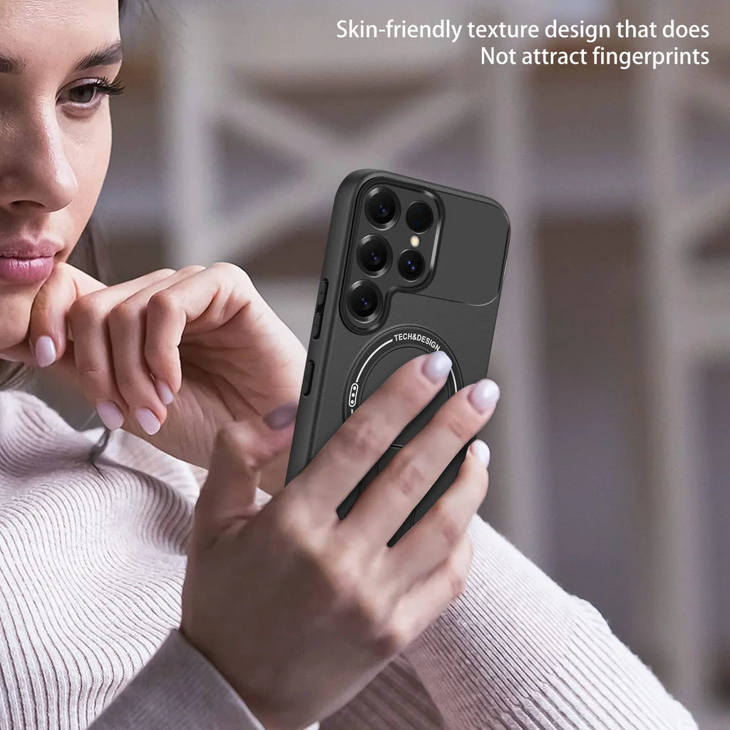 Luxury Matte Magnetic Phone Case For Samsung S26 Ultra S24 Plus S23 S22 S25 Ultra For Magseafe Fold Ring Holder Protection Cover