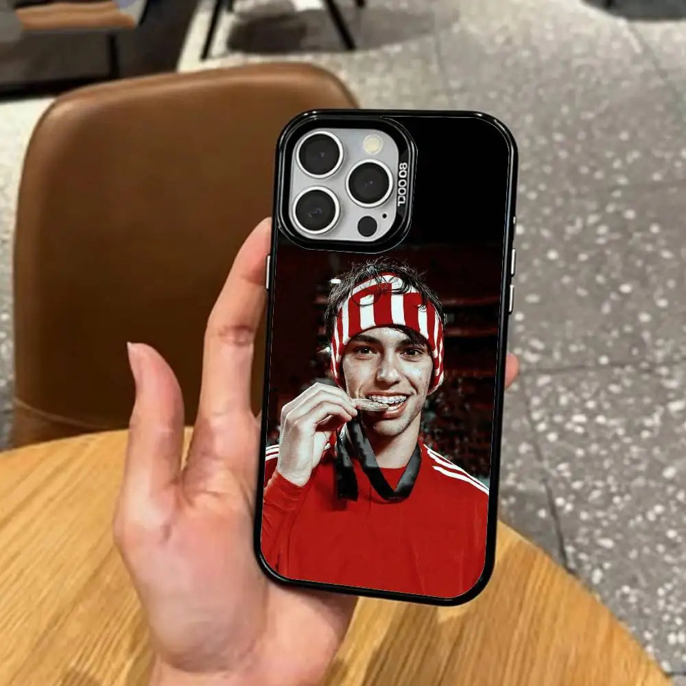 Football J-Joao F-Felix   Phone Case For iPhone17,16,15,14,13,12,11 Plus,Pro Max Colored Silver Plated Inside Cover