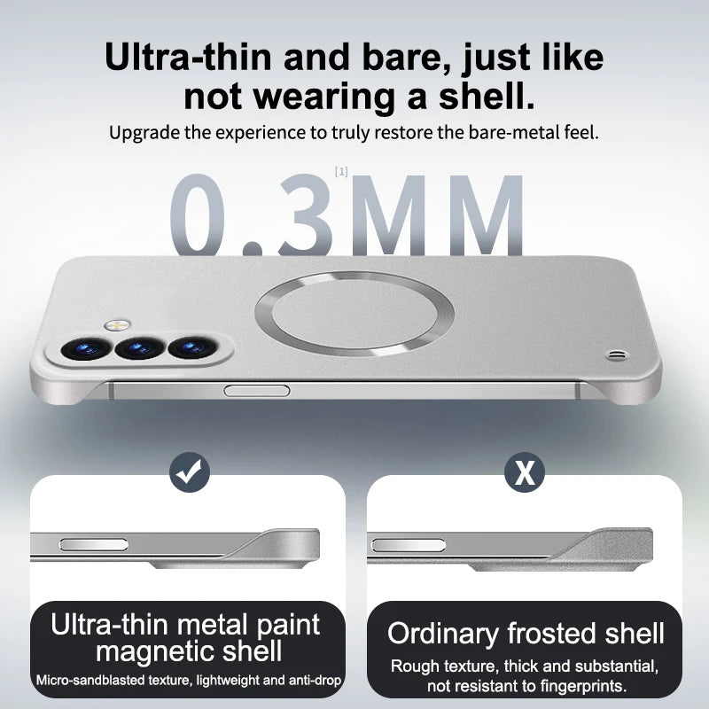 Ultra Thin Matte Metal PC Hard Frameless Magnetic Case For Samsung S26 S25 Edge S24 S23 S22 Ultra Plus FE A57 A37 A17 A56 Cover