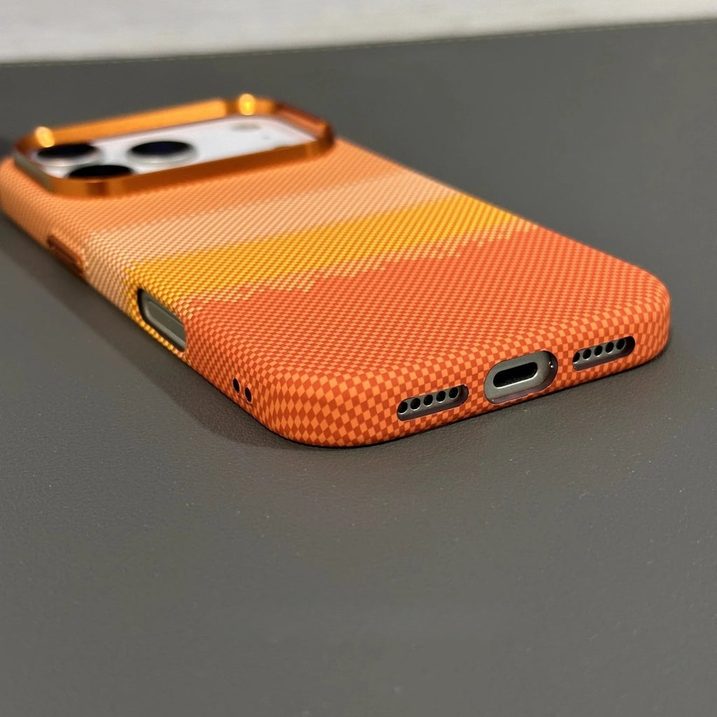 Fashion Orange Plaid Magnetic Case for iPhone 17 Pro Max Magnets Carbon Phone Cover Camera Lens Protection Fundas Hard PC Shell