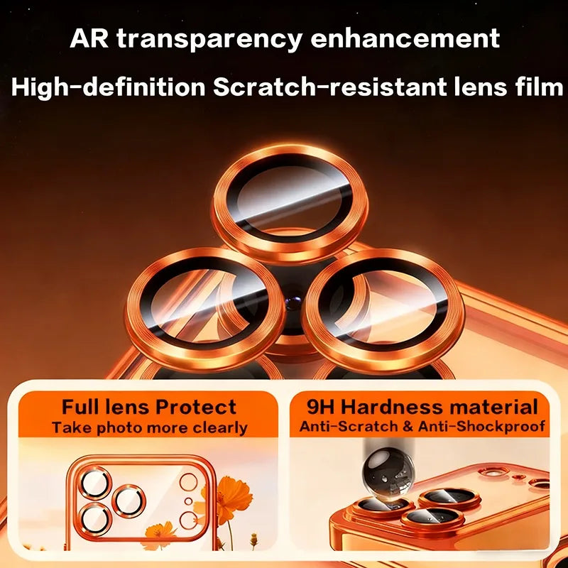 Fashion Orange Magnetic Clear Case For iPhone Air 17 16 15 14 13 12 11 Pro Max Plus Wireless Charge Plating Soft Business Cover
