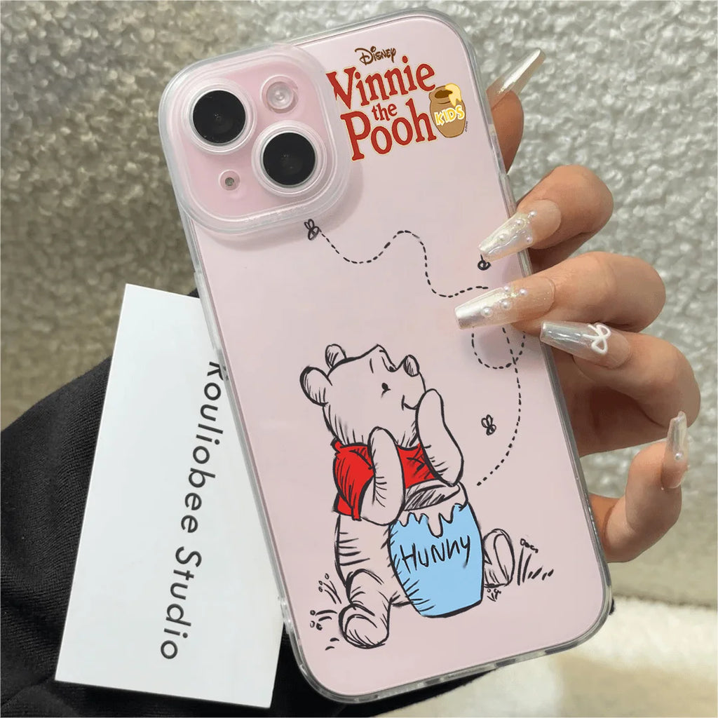 Cartoon Winnie the Poohs Transparent Frosted Shockproof phone Case For iPhone 16E 16 15 14 Plus 13 12 11 7 8 Plus Pro X XR Max