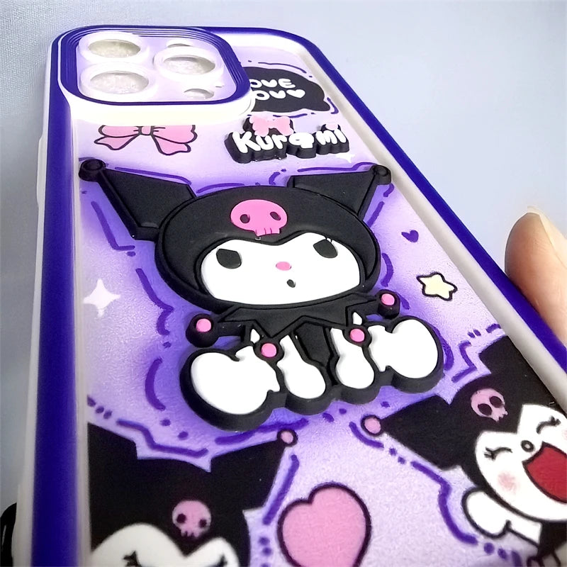 Sanrio 3D Cartoon Kuromi Phone Case For Xiaomi Redmi 15 15C 14C 13C 13R 13 12 12C 10 10A 9 9A 9T 9C 11A Wrist Strap Soft Cover