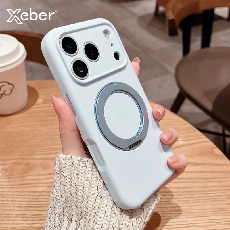 360 Magnetic Stand Liquid Silicone Matte Phone Case For iPhone 17 16 15 14 Pro Max For Magsafe Charge Holder Protector Cover