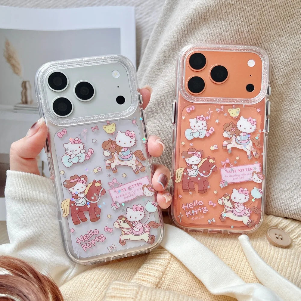 Lovely Cartoon Riding KT Phone Case for iPhone 17 Pro 16 Pro 15 14 13 Pro Max Luxury High-end Minimalism Protective Back Cover