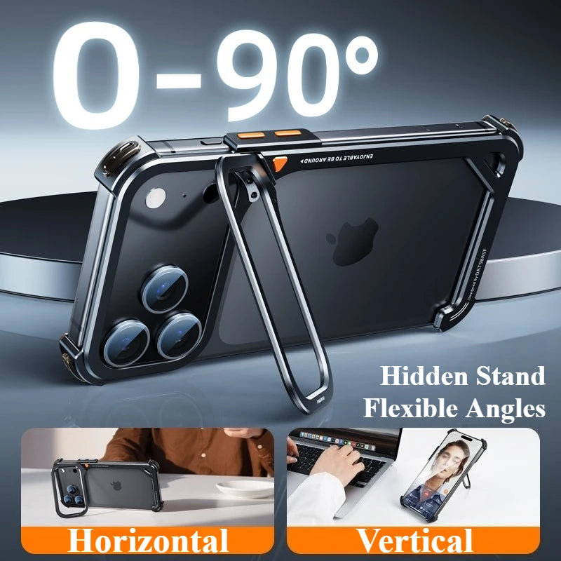 Oatsbasf 9-Shaped Phone Case for iPhone 17 Pro Max/17 Pro with Stand Metal Frameless Magsafe Minimalist Bumper Shockproof Cover