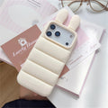 Cute 3D Bear Bunny Ears Down Jacket Texture Solid Color Phone Case for iPhone 17 16 15 14 Pro Max Shockproof Back Cover