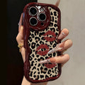 Cute Luxury Leopard Print Novelty Case For iPhone 17 16 15 14 13 12 11 Pro Max Plus 16e 17e Lip Painted Cartoon Wavy Soft Cover
