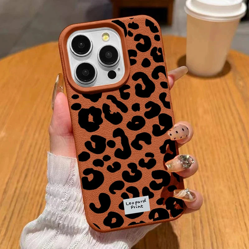 INS Brown Leopard Print Phone Case For Samsung Galaxy S25 FE S24 S23 S22 S21 S20 S25 S10 Ultra Plus S24 FE Casing Lichee Pattern